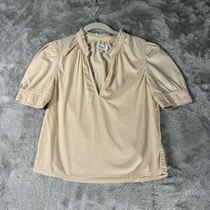 Frame Denim Cream Ruffle-Neck Short-Sleeve Blouse